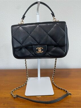 Black Quilted Top Handle Shoulder Bag